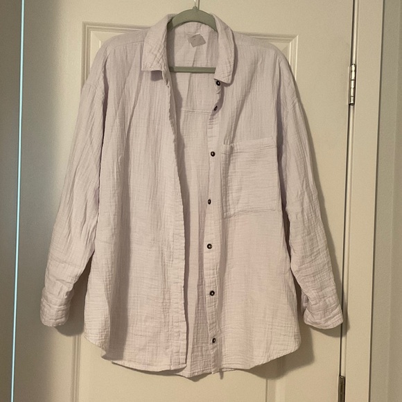 CALIA gauzy light purple button down oversized shirt - Picture 1 of 4
